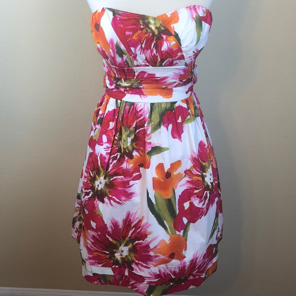 Windsor Vibrant Floral Strapless Dress w/Tulle & Back Bow - Size 3 Juniors
